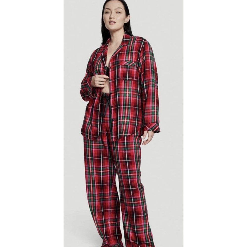 Victoria's Secret Tartan Plaid Pajama Set Red & Black Size XS